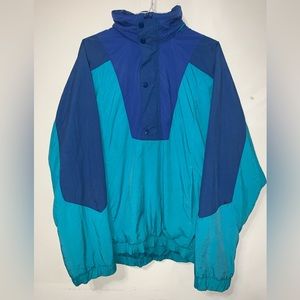 Vintage Eddie Bauer Hooded Windbreaker Pullover Jacket Men's Small Blue Aqua